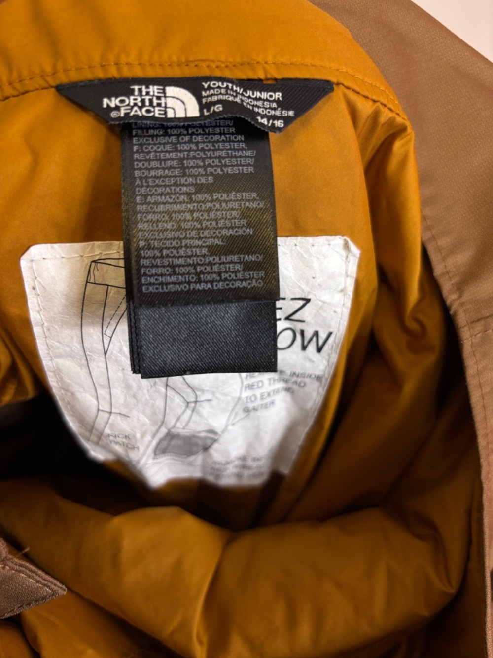 The North Face Kids Tan Bib Snow Overalls with Black Straps Youth Large - Picture 12 of 14